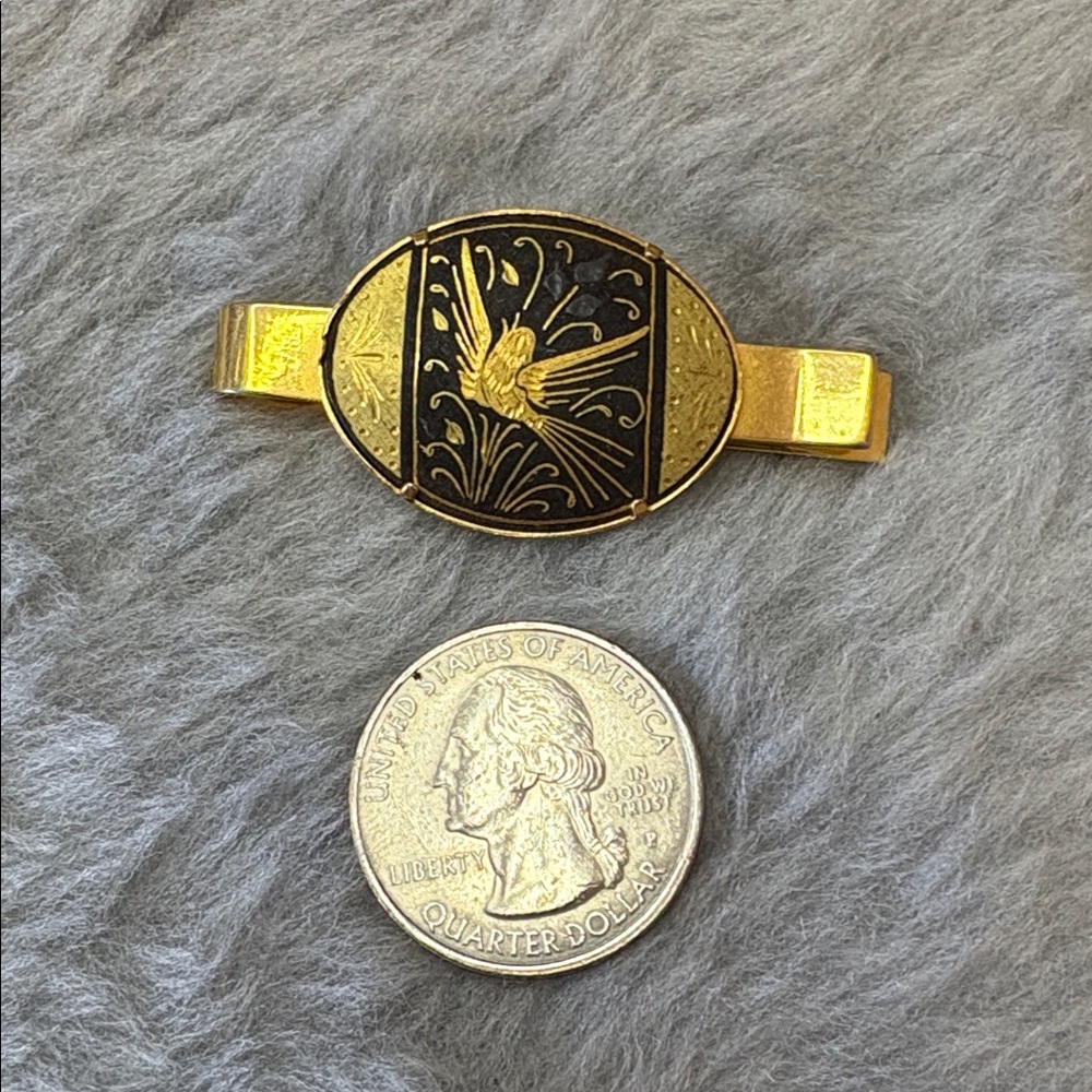 Vintage Gold-tone and Black Damascene Bird Tie Clip - Picture 3 of 4